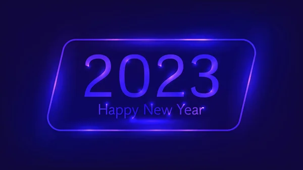 2023新年快乐的背景 霓虹灯圆形平行四边形框架与闪光效果圣诞贺卡 传单或海报 矢量说明 — 图库矢量图片