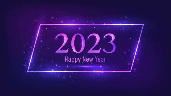 2023 Happy New Year Neon Background Neon Rectangular Frame Shining — Vettoriale Stock