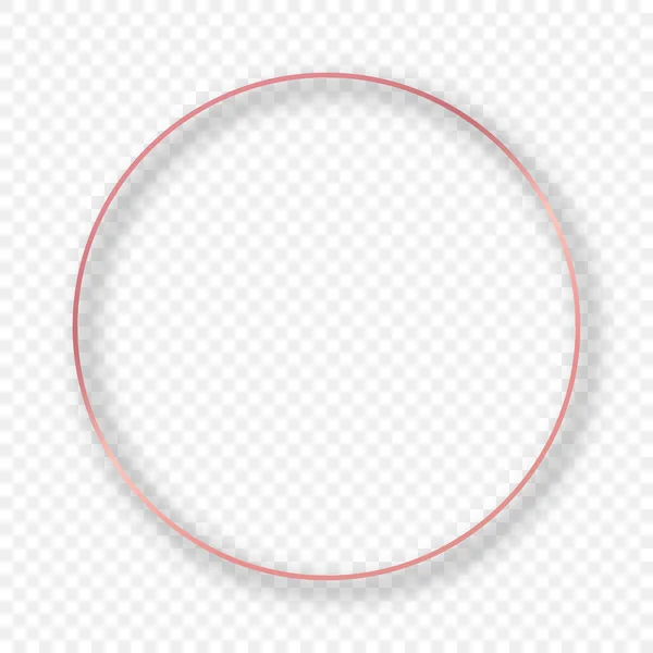 Rose Goud Gloeiende Cirkel Frame Met Schaduw Geïsoleerd Transparante Achtergrond — Stockvector