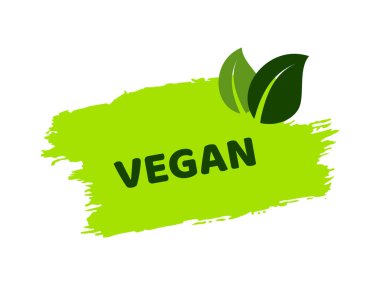 Green natural bio label. The inscription Vegan on green label on hand drawn stains. Vector illustration