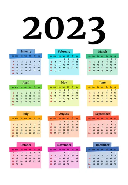 2023年的日历被白色背景隔离 周日到周一 业务模板 矢量说明 — 图库矢量图片