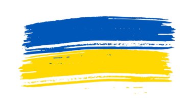 Grunge tarzında Ukrayna ulusal bayrağı. Ukrayna 'nın fırça darbesi bayrağıyla boyanmış. Vektör illüstrasyonu