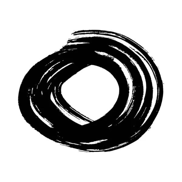 丸型の黒グランジブラシストローク 塗装されたインクサークル 白地に孤立した墨跡 ベクターイラスト — ストックベクタ