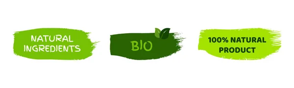 Green Natural Bio Labels Set Three Green Organic Bio Eco — Image vectorielle