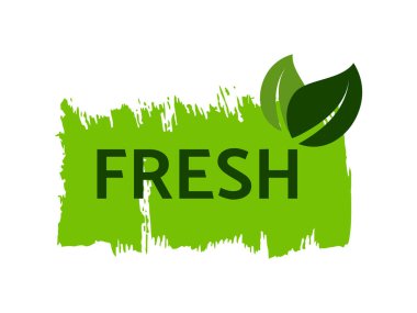 Yeşil doğal biyoloji etiketi. Elle çizilmiş yeşil etiketlerdeki taze yazılar. Vektör illüstrasyonu