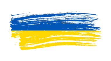 Grunge tarzında Ukrayna ulusal bayrağı. Ukrayna 'nın fırça darbesi bayrağıyla boyanmış. Vektör illüstrasyonu