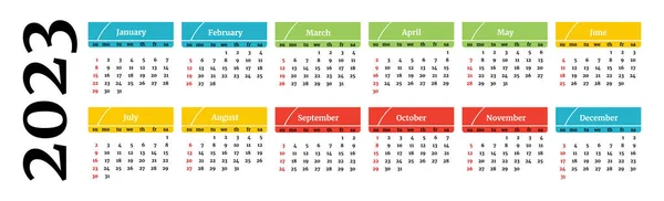 Calendário Horizontal Para 2023 Isolado Sobre Fundo Branco Domingo Segunda — Vetor de Stock