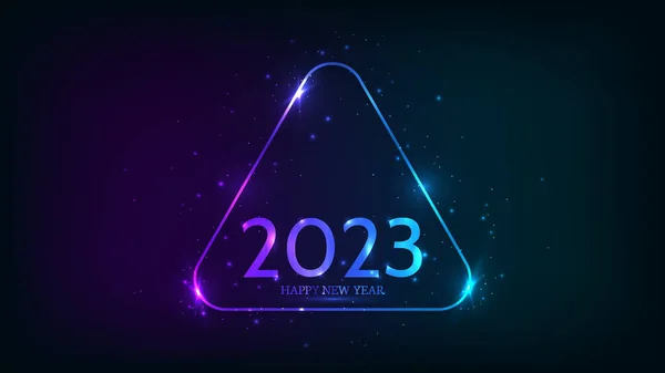 2023 Happy New Year Neon Background Neon Rounded Triangle Frame — Stock Vector
