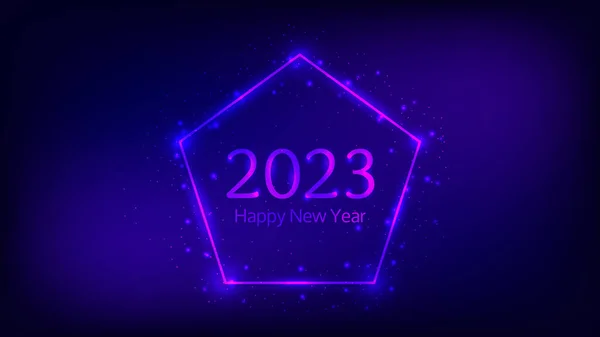2023 Happy New Year Neon Background Neon Frame Pentagon Form — Stockvektor