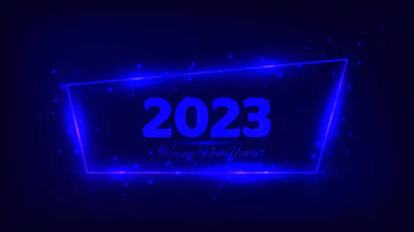 2023 Happy New Year Neon Background Neon Frame Shining Effects — Stok Vektör