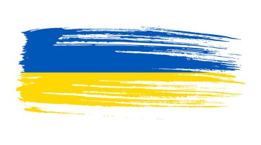 Grunge tarzında Ukrayna ulusal bayrağı. Ukrayna 'nın fırça darbesi bayrağıyla boyanmış. Vektör illüstrasyonu