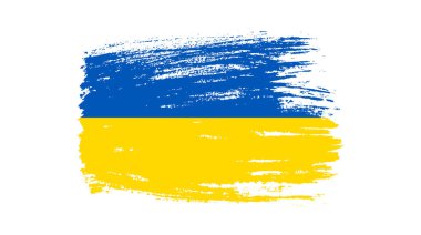 Grunge tarzında Ukrayna ulusal bayrağı. Ukrayna 'nın fırça darbesi bayrağıyla boyanmış. Vektör illüstrasyonu