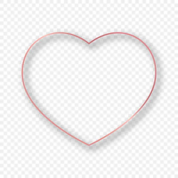 Ροζ Χρυσό Λαμπερό Πλαίσιο Σχήμα Καρδιάς Σκιά Απομονώνονται Διαφανές Φόντο — Διανυσματικό Αρχείο