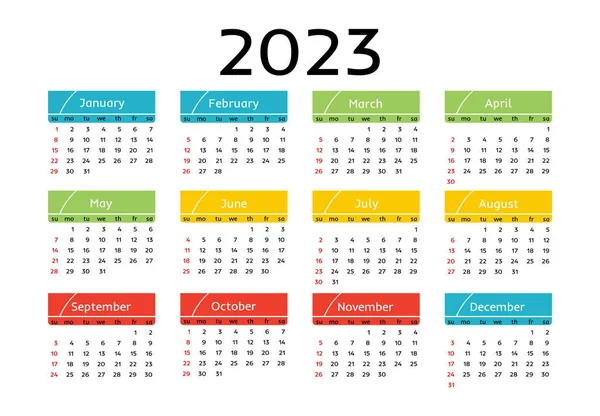 Calendar 2023 Isolated White Background Sunday Monday Business Template Vector — Vetor de Stock