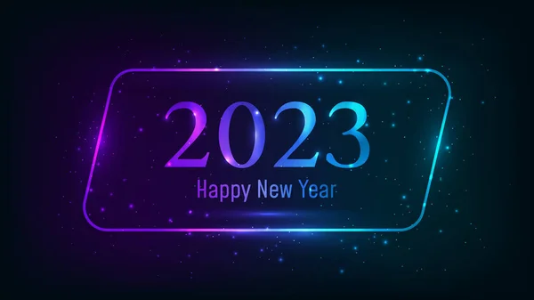 2023 Happy New Year Neon Background Neon Rounded Parallelogram Frame —  Vetores de Stock