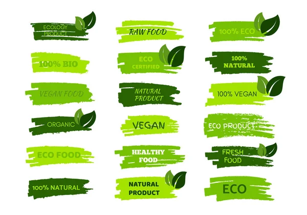 Green Natural Bio Labels Big Set Green Organic Bio Eco — Stock Vector