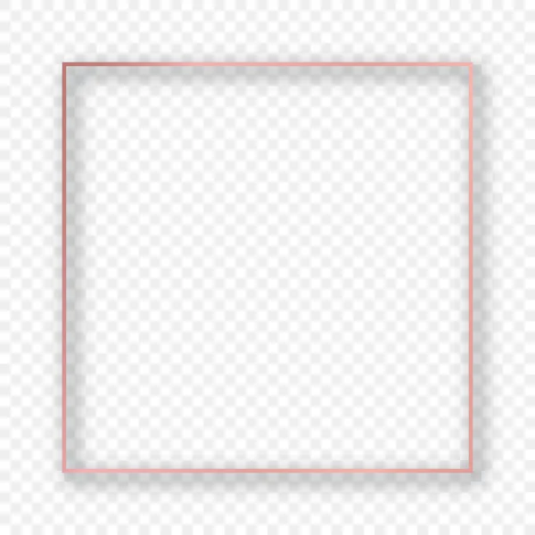 Rose Goud Gloeiende Vierkante Frame Met Schaduw Geïsoleerd Transparante Achtergrond — Stockvector