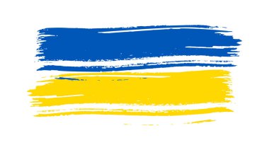Grunge tarzında Ukrayna ulusal bayrağı. Ukrayna 'nın fırça darbesi bayrağıyla boyanmış. Vektör illüstrasyonu