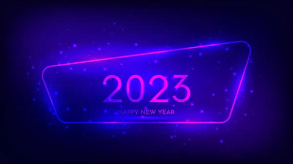 2023 Happy New Year Neon Background Neon Rounded Frame Shining —  Vetores de Stock
