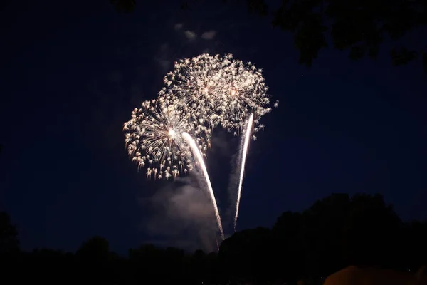 Gece gökyüzünde havai fişekler ya da akşam mavi saatinde