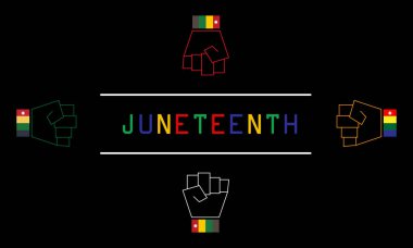 Haziran için renkli altyazılar içeren dört el