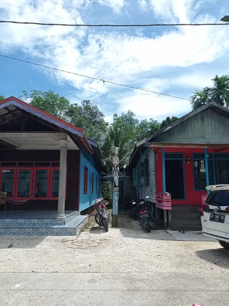 Kalimantan Tengah Rumah Desa Sisi Desa Sungai — Stok Foto