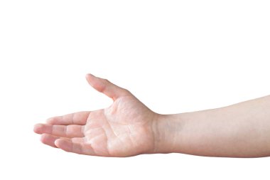 Beyaz arka planda karşılama pozisyonunda beyaz bir el