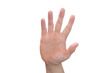 Beyaz arka planda parmakları ayrık beyaz bir el.