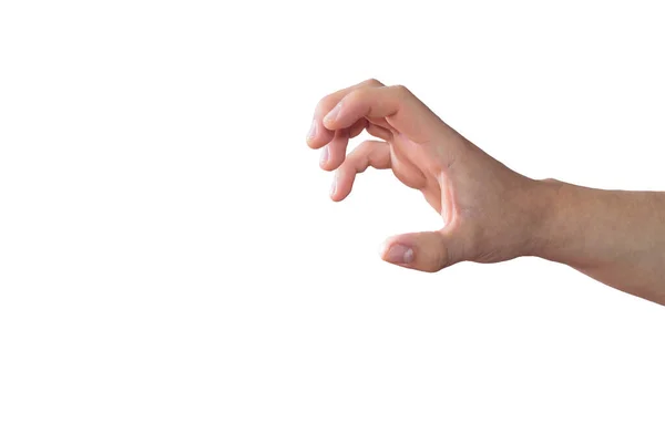 Ένα Λευκό Χέρι Θέση Αρπάξει Κάτι Λευκό Φόντο — Φωτογραφία Αρχείου