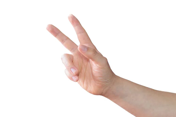 Biała Ręka Czyniąca Znak Pokoju Białym Tle — Zdjęcie stockowe