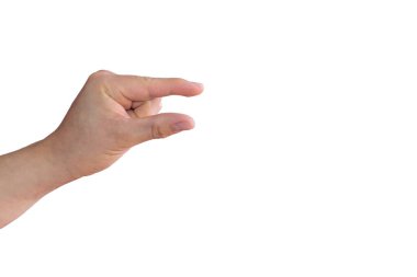 Beyaz el beyaz arka planda küçük bir şey gösteriyor.