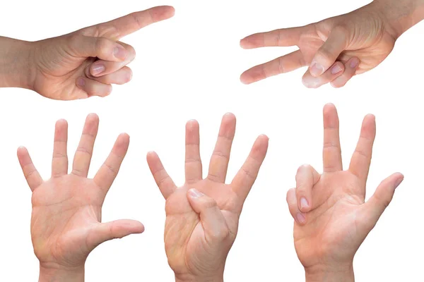 Beyaz Eller Beyaz Arka Planda Bir Iki Dört Beş Numaralar — Stok fotoğraf