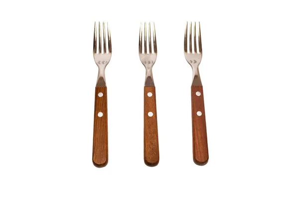 Three Forks Wooden Handles Isolated White Background — Stockfoto