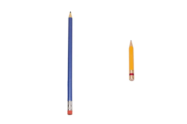 New Blue Pencil Next Small Yellow Pencil White Background — Stock Photo, Image