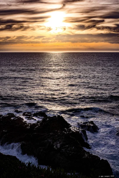Тихий Океан Пейзаж Заката Золотой Вид Природу Яркий Красивый Намек — стоковое фото
