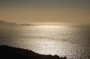 Morning sun reflecting off of the sea - white brown and black tones