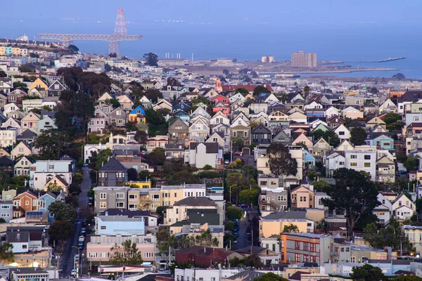 Rolling San Francisco Hills Peaked Roof Homes Streets Golden Hour — ストック写真
