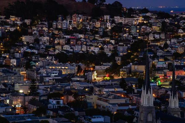Rolling San Francisco Hills Peaked Roof Homes Streets Golden Hour — 图库照片