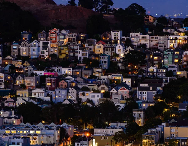 Rolling San Francisco Hills Peaked Roof Homes Streets Golden Hour — ストック写真