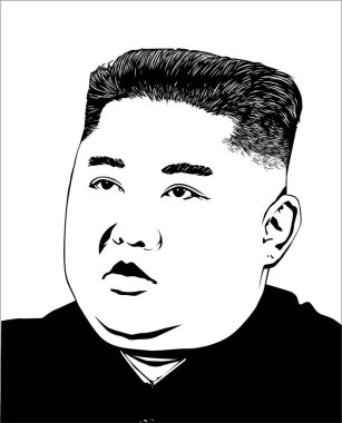 Yogyakarta, Endonezya, 6 Nisan 2022. Kim Jong Un Çizgi Sanatı. Kim Jong Un 'un Siluet Portresi. Vektör İllüstrasyonu 