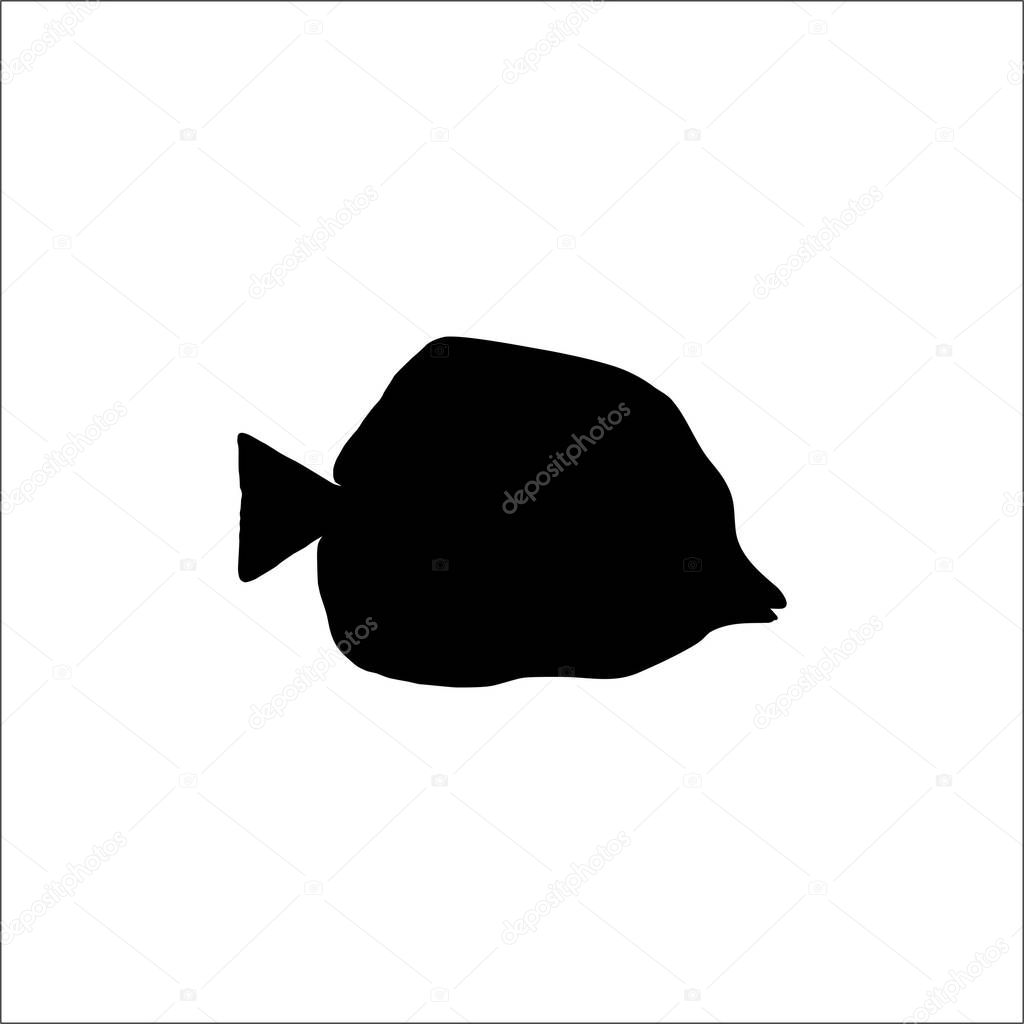 The yellow tang (Zebrasoma flavescens) is a saltwater fish species of the family Acanthuridae Silhouette for Logo or Graphic Design Element. Vector Illustration