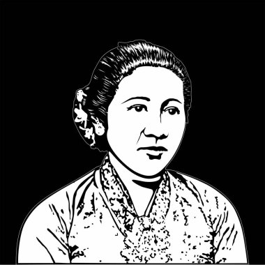 Yogyakarta, Endonezya, 07 Mei 2022. Raden Adjeng Kartini (RA Kartini) Çizgi Sanatı. Endonezya Kadın Kahramanı RA Kartini 'nin Siluet Portresi. Kamu malı imajına göre. Vektör İllüstrasyonu