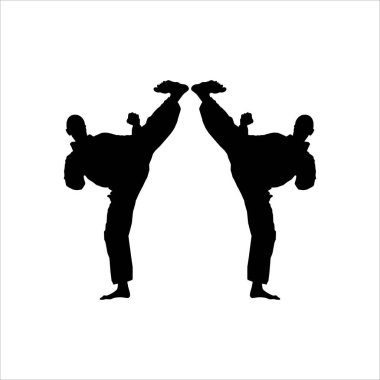 Silhouette of Martial Artist Kick (Taekwondo, Karate, Pencak Silat, Kungfu) for Logo or Graphic Design Element. Vector Illustration clipart