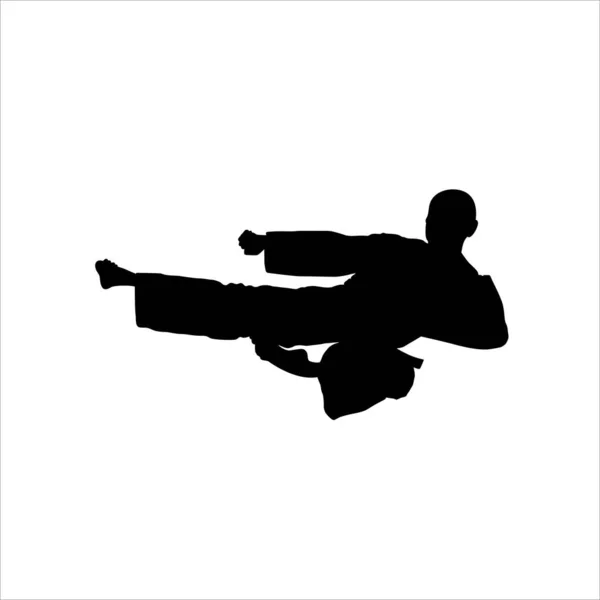 Silhouette Artiste Martial Kick Taekwondo Karaté Pencak Silat Kungfu Pour — Image vectorielle