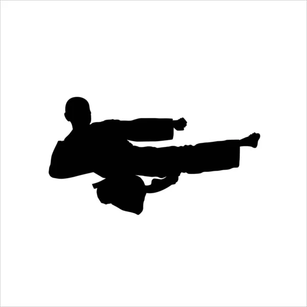 Silhouette Martial Artist Kick Taekwondo Karate Pencak Silat Kungfu Para — Vector de stock