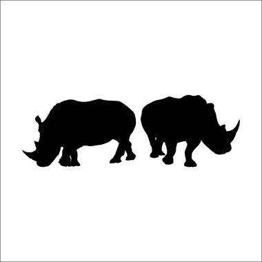 Logo ya da Grafik Tasarım Elementi için bir çift gergedan silueti. Vektör İllüstrasyonu
