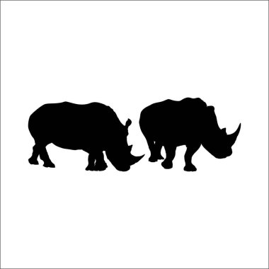 Logo ya da Grafik Tasarım Elementi için bir çift gergedan silueti. Vektör İllüstrasyonu