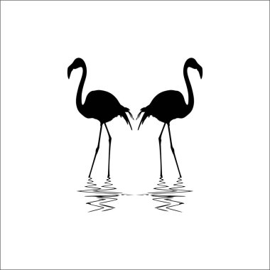 Su siluetinde bir çift Flamingo. Vektör İllüstrasyonu