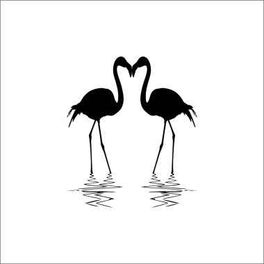 Su siluetinde bir çift Flamingo. Vektör İllüstrasyonu