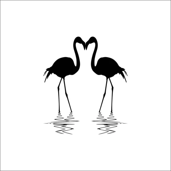 Par Flamingo Silhueta Água Ilustração Vetorial —  Vetores de Stock